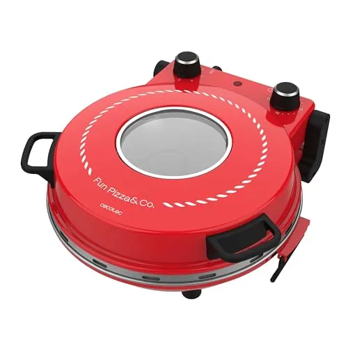 Cecotec Elektrischer Pizzaofen Pizza Maker Fun Pizza&Co Mamma Mía Window+. 1200W, Kocht bis 400ºC, Einstellbarer Thermostat, Gleichmäßiges Garen, Steinplatten, Leuchtanzeige