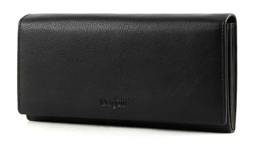 bugatti Vertice große Damen Geldbörse aus echtem Leder - Schwarz - Damen-Geldbörse mit 25 Kartenfächern, hochwertiger Verarbeitung und stabilem Druckknopfverschluss. Ideal für Ordnung und Stil im Alltag.