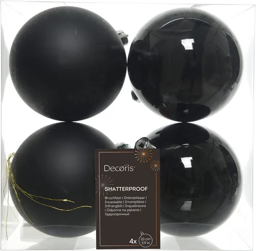 Weihnachtskugeln Kunststoff 10cm 4 Stück - Schwarz