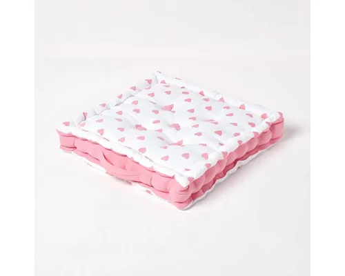 Homescapes Bodenkissen rosa Herzen 40 x 40 x 10 cm - Farbenfrohes Sitzkissen Love Hearts aus 100% Baumwolle mit praktischem Tragegriff – ideal für jeden Raum, bequem und dekorativ. Perfekt als Bodenkissen, Stuhlauflage oder für Gartenmöbel.