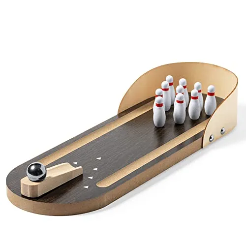 noTrash2003 Tischbowling, Mini Bowlingbahn, Set mit 10 Pins Geschicklichkeitsspiel für Erwachsene & Kinder Schreibtischspiel Kegelspiel