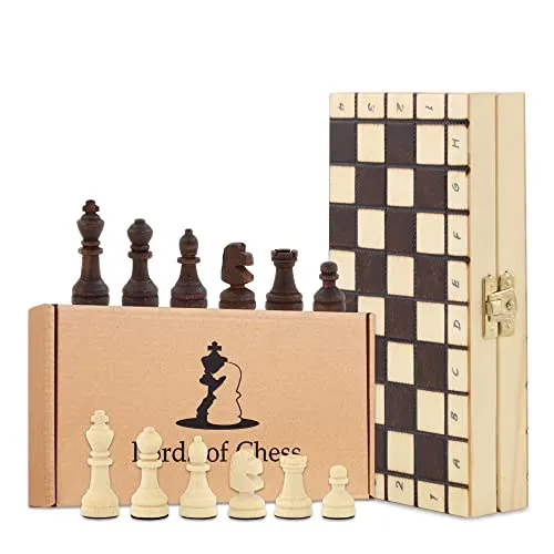Schach Schachspiel Set klappbares Schachbrett mit Schachfiguren aus Holz 20 x 20 cm - Chess Board Spiel für Kinder und Erwachsene Reiseschach hochwertig und edel