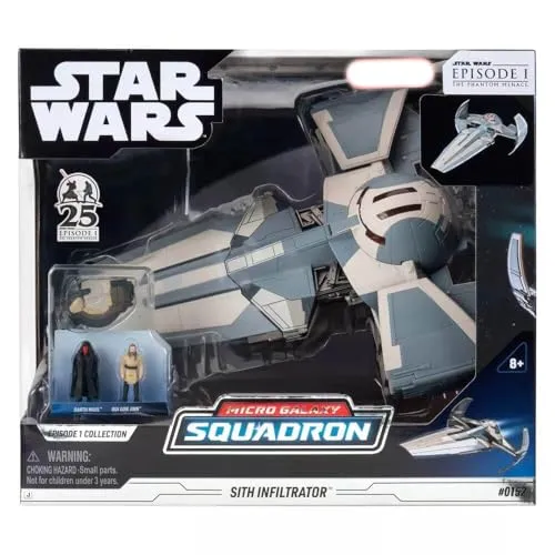 Star Wars Micro Galaxy Squadron Sith Infiltrator - 25 cm Fahrzeug mit 3 cm Speeder mit Display Plus Zwei 2,5 cm Micro Figuren Accessoires