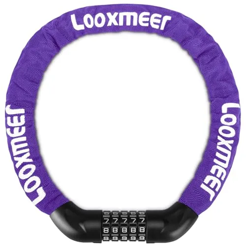 Looxmeer Fahrradschloss, Zahlenschloss 90cm mit 5-stelligem Code, Fahrrad Kettenschloss, Hohe Sicherheit, Anti-Diebstahl Kombination Schloss mit Gehärteter Stahlkettenglieder, Bike Lock, 12 Farben