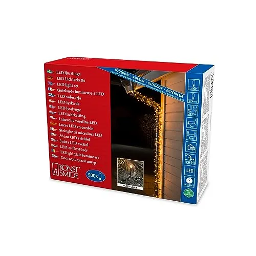 Konstsmide Micro LED Lichterkette 500 Dioden - Bernsteinfarbene Lichter für Innen & Außen - Lichterkette mit 500 bernsteinfarbenen Dioden, ideal für stimmungsvolle Beleuchtung innen und außen. Energiesparend und mit IP44 Schutzklasse für besten Wetterschutz.