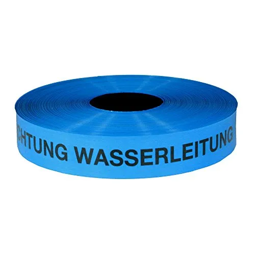 Trassenwarnband 'Achtung Wasserleitung' 40 mm x 250 m - Elektroinstallation - Reißfestes und dehnbares Polyethylenband in Blau, ideal für effektive Warn- und Signalwirkung bei Wasserleitungen.