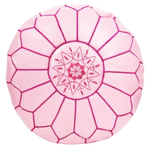 ALMADIH Leder Pouf Sitzkissen rosa mit lila Ziernaht von Almadih