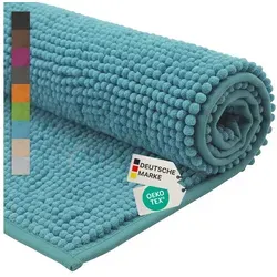 NYVI Badematte Badematte NYVISpa Chenille Badezimmerteppich, Höhe 20 mm, Polyester, Rutschfest, Saugfähig, Schnell Trocknend, Fußbodenheizung geeignet blau 60 cm x 90 cm x 20 mm