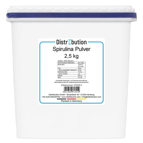 Spirulina Pulver 2,5 kg - Natürlich rein und ohne Zusätze - Pflanzliches Ergänzungsmittel Spirulina: Unser reines Spirulina Pulver ist vegan, frei von Zusatzstoffen und ideal für gesunde Smoothies und Snacks.