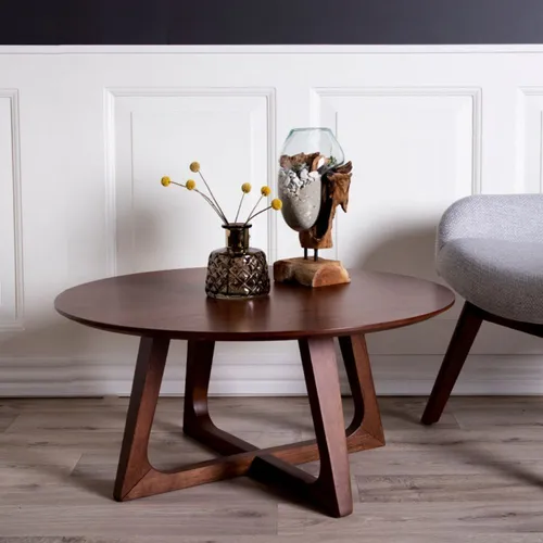 Design Couchtisch PURE in Walnuss Furnier Ø 75 cm - Stylischer Couchtisch im Retro-Design, ideal als Beistelltisch mit hochwertiger Walnussfurnier-Oberfläche und minimalistischem Look für jedes Wohnambiente.