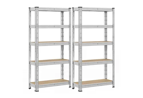 SONGMICS Schwerlastregal Kellerregal, bis 875 kg belastbar, verstellbare Ablagen, silbern, 2-tlg., 30 x 75 x 150 cm, Schmetterling-Stecksystem, einfache Montage
