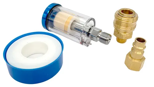 WELDINGER Wasserabscheider mini für Druckluftwerkzeuge - Kompakter Wasserabscheider für Druckluftwerkzeuge mit Schnellkupplungen. Ideal für eine zuverlässige Nutzung, um die Lebensdauer Ihrer Geräte zu verlängern. Maße: ca. 90 x 40 mm.