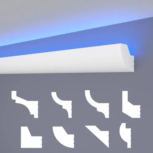 HEXIMO LED Stuckleisten klassisch, XPS Styropor indirekte Beleuchtung Wand- & Deckenleisten Styroporleisten für Decken (20,4 Meter HLED 26)