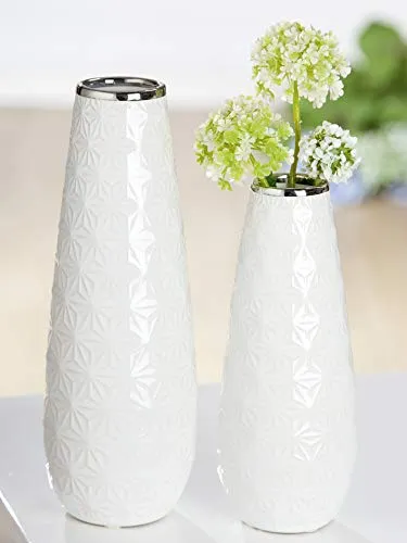 GILDE Vase Valencia Weiss Silber Dekor Platin 20 cm (Bild rechts)