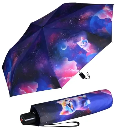 Knirps Taschenschirm Slim Duomatic Auf-Zu-Automatik Cosmic Kitty