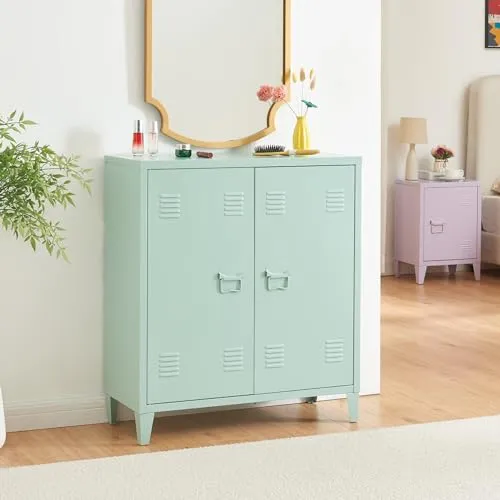 [en.casa] Metallschrank Oripää – 2-türiger Aktenschrank in Pastellgrün - Vertikale Büro-Aktenschränke mit höhenverstellbarem Einlegeboden für individuelle Stauraumanpassung und optimaler Luftzirkulation zum Schutz sensibler Dokumente.