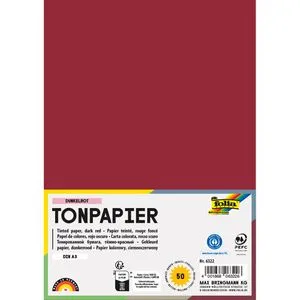 folia 6322 - Tonpapier 130 g/m², Tonzeichenpapier in dunkelrot, DIN A3, 50 Bogen, als Grundlage für zahlreiche Bastelarbeiten