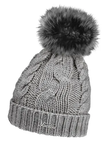 Neverless Strickmütze Damen Strickmütze mit Bommel Grobstrick Pudelmütze mit Fellbommel