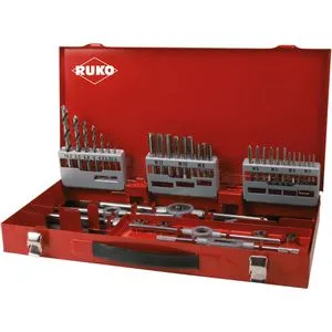 RUKO Gewindeschneider 245030, Set 3, HSS, 44-teilig - Bohrer Set für Innen- und Außengewinde, ideal für präzise Gewindeschneidarbeiten von M3 bis M12, inklusive praktischer Metall-Aufbewahrungskassette für optimale Übersicht.