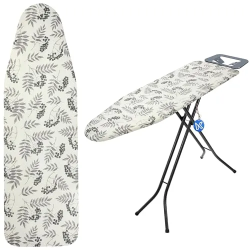 KADAX Bügelbrettbezug mit Kordelzug, Bügeltischbezug für schnelleres Bügeln, Universelle Bügelbrettabdeckung in 2 Größen, Bügelauflage aus Baumwolle (Graue Blätter, 112x32cm)