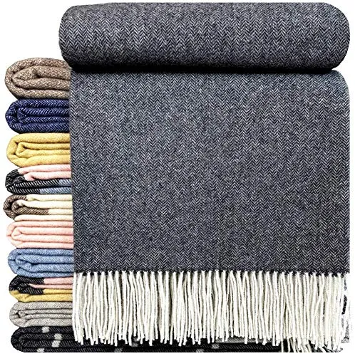 STTS International Kaschmir Decke Faro - 140 x 200 cm - Luxuriöse Wolldecke aus 90% Merinowolle und 10% Kaschmir, extrem weich und warm, ideal für gemütliche Abende.