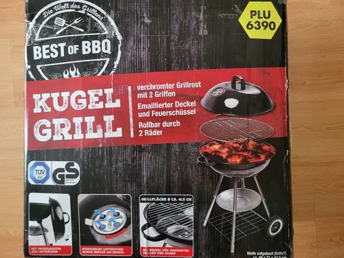 Kugelgrill Holzkohlegrill mit Rollen von Tectake - Freistehender BBQ Kugelgrill mit Abdeckhaube und praktischen Rollen für einfachen Transport. Ideal für Gartenpartys und Grillabende!