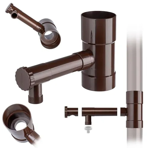 KADAX Regensammler 80mm, Regenwassersammler für Fallrohr, Regendieb mit integrierten Ventil, Wassersammler aus hochwertigem Kunststoff, Wasserdieb (Braun)