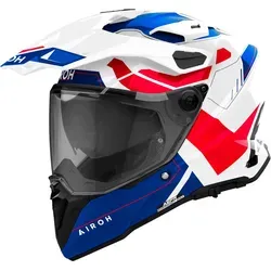 Airoh Commander 2 Reveal Endurohelm - Weiß/Blau/Rot - XS - Erleben Sie Abenteuer mit dem Airoh Commander 2! Dieser leichte Endurohelm bietet hervorragende Belüftung, extra breite Sicht und innovative Sicherheitsfeatures für unbeschwerten Fahrspaß.
