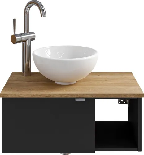 Saphir Waschtisch Serie 6915 Waschschale mit Unterschrank für Gästebad, Gäste WC (3-St., Keramik-Aufsatzbecken, Waschtischplatte, Waschtischunterschrank), 61 cm breit, 1 Tür, offenes Fach, kleine Bäder, ohne Armatur