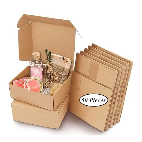 Stück Geschenkbox, Kraft Geschenkboxen, Geschenkbox für Kekse, Weihnachtsgeschenkbox, 7,5 x 7,5 x 3cm Brown Kraft Paper Verpackungsbox mit Deckel 50