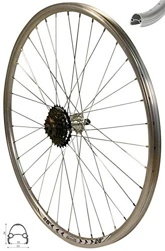 Redondo 28 Zoll Hinterrad Laufrad Hohlkammer Felge QR Silber + 6-Fach Kranz