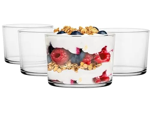 Glasmark KROSNO 1992 Eisbecher Glas 4 Stück 150 ml Eisschale Dessertschale Glasschale Spülmaschinenfest, Farblos/Transparent