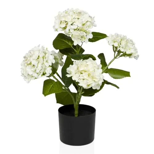 hjh OFFICE Kunstblume im Topf 52cm - Hydrangea Dekopflanze - Künstliche Pflanzen für Innen- und geschützten Außenbereich, detailgetreu und ideal für Allergiker. Perfekt für Zuhause, Büros, Gastronomie und mehr!