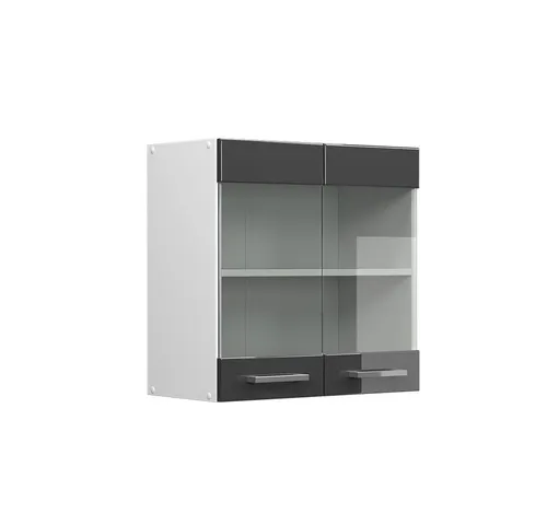 Vicco Glashängeschrank R-Line, Anthrazit Hochglanz/Weiß, 60 cm - Hängeschrank für die Küche, stilvoll und funktional, ideal für die Aufbewahrung von Geschirr. Vielseitig umstellbar und verleiht Ihrer Küche das gewisse Extra!