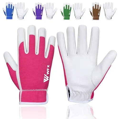 WFX Leder-Arbeitshandschuhe für Gartenarbeiten, atmungsaktiv, dornensicher, Handflächenbau, strapazierfähig, Gartenhandschuhe, Damen und Herren, Gripper Utility (Rosa, M)