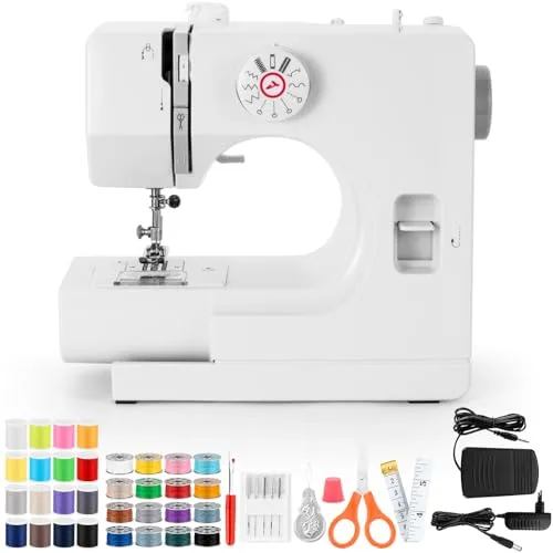 Mechanische Nähmaschine für Näh-Einsteiger & Anfänger, 12 Stichprogrammen, Freiarm, Nählicht & elektrischem Fußanlasser mit Fußpedal & Nähset