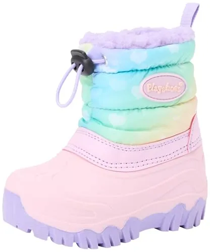 Playshoes Winter-bootie Regenbogen Unisex Kinder Schneestiefel, Rosa Regenbogen, 34/35 EU