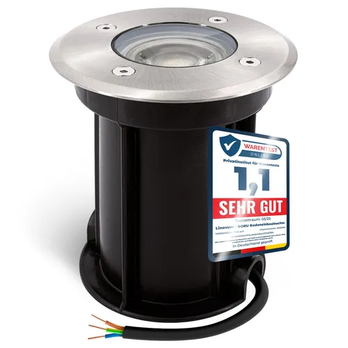 linovum LED Gartenstrahler BORU Bodeneinbaustrahler IP67 - Robuster Bodeneinbaustrahler für Außenbereiche, IP67 geschützt und befahrbar bis 500 kg. Inklusive GU10 LED 3W neutralweiß für optimale Lichtverteilung und eine gemütliche Atmosphäre.