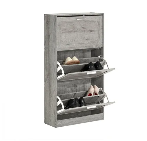 SoBuy FSR137-L-HG Schuhkipper - Schuhschrank mit 2 Klappen, schmal und platzsparend (nur 23 cm tief), ideal für Eingangsbereiche. Inklusive Kippsicherung für Sicherheit und praktische Ablagefläche für Schlüssel oder Deko.