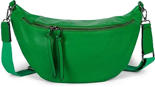 styleBREAKER Damen Halbmond Crossbody Schultertasche - Einfarbig Grün - Modische Umhängetasche aus hochwertigem Kunstleder mit abnehmbarem, verstellbarem Schultergurt für individuellen Style und Komfort.