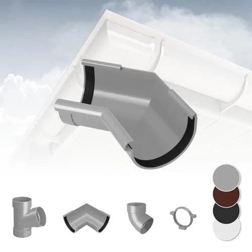RAINWAY L Regenrinnen System (Rinnenwinkel Innen 135° grau) - PVC-U Kunststoff in 4 Farben, für Dachflächen > 100m² empfohlen, Eckstück 135 Grad Bogen