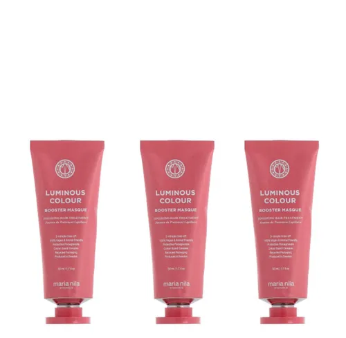Maria Nila Luminous Colour Booster Masque 3x 50 ml - 3er-Set Haarmaske für intensive Pflege. Die Formel mit Algenextrakt sorgt für glänzendes, geschmeidiges Haar und ersetzt Maske sowie Conditioner. Ideal für die schnelle Anwendung nach dem Waschen.