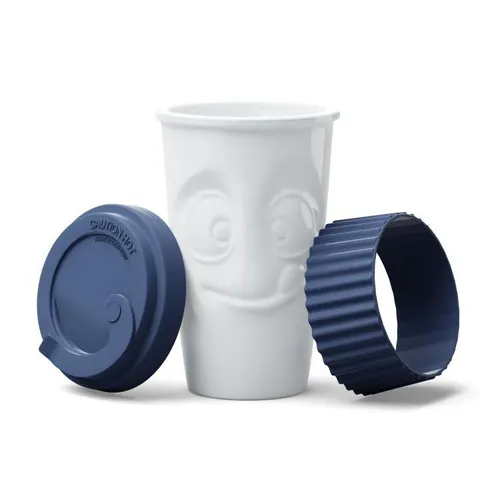 FIFTYEIGHT PRODUCTS Becher ToGo „Lecker“ – 400ml Marineblau - Thermobehälter aus bruchsicherem Hartporzellan, ideal für unterwegs. 100% Made in Germany, umweltfreundlich und kommt in einer attraktiven Geschenkbox.