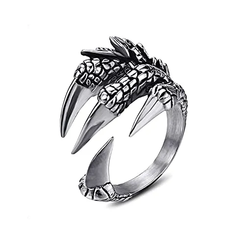 KONFEN Drachenklaue Ring Silber Damen Herren, Verstellbar Offener Ringe, Daumenring Modeschmuck Ringe Zeigefinger Ring Fußringe Silber, Retro Wikinger Schmuck Geschenke für Damen Herren Unisex