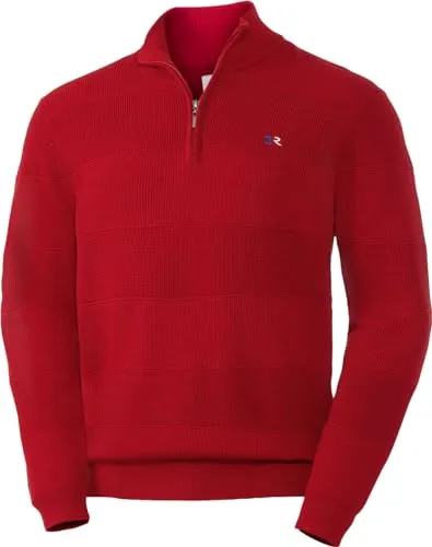 Tom Ramsey Pullover Herren, Strickpullover aus 100% Baumwolle, Troyer Herren mit Stehkragen und Reißverschluss, Pflegeleichtes Sweatshirt, Rot, Gr. L