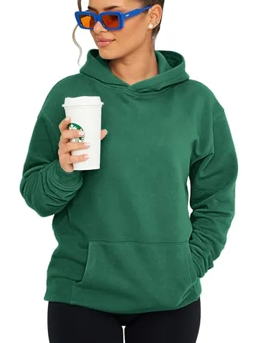 behype. Damen Oversize Hoodie Kapuzenpullover Einfarbig Basic Heavy Blank Pullover Unifarben Kapuzen-Sweatshirt Für Frauen DC_Damen_8001-Green College-XS