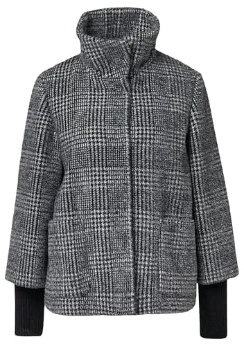 s.Oliver BLACK LABEL Outdoorjacke Damen, Gr. 36 - Funktionsjacke in grau-schwarz kariert, lässig geschnitten und hüftbedeckend mit hochschießendem Kragen für optimalen Komfort und Style. Ideal für Outdoor-Aktivitäten oder entspannte Abende im Garten.