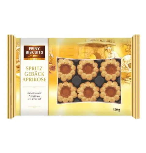 Spritzgebäck Aprikose 450g, knuspriges Feingebäck zum Kaffee + Gratis Probierpraline