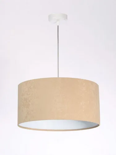 Licht-Erlebnisse Pendelleuchte AYLMER, ohne Leuchtmittel, Hängeleuchte Beige Weiß Stoff Velours Optik rund Esstisch Wohnzimmer