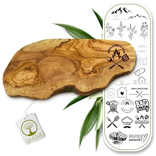 Schneidebrett personalisiert, Olivenholz - Rustikales Olivenholzbrett mit Gravur als individuelles Geschenk (40-44 cm)